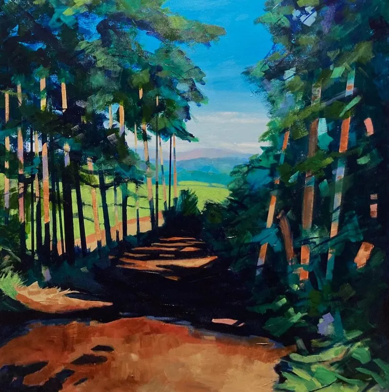 From Kinsley woods looking towards Shropshire by Stuart Roper, acrylic on box canvas